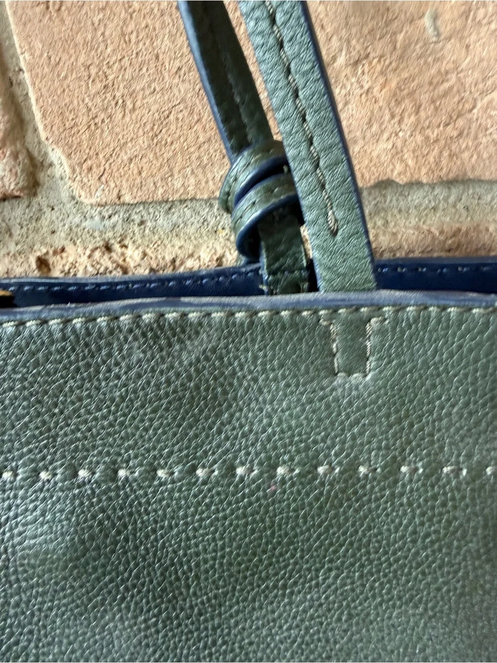 Tory Burch Dark Green Pebbled Leather Tote with Tassel and Scarf